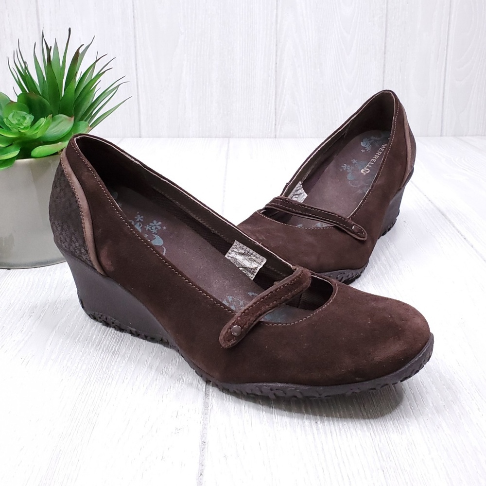 Merrell Vibram Mary Jane Suede Wedge Shoes 9.5